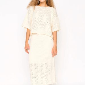 Mirth Lokaro Pointelle Skirt in Bone